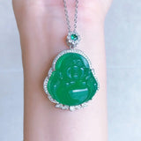 Green Chalcedony Buddha Pendant Necklace for Women