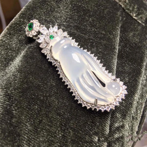 Natural Agate Inlaid Chalcedony Bergamot Pendant Necklace