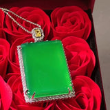 Agate Inlaid with High Ice Green Chalcedony Square Pendant Necklace