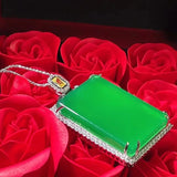 Agate Inlaid with High Ice Green Chalcedony Square Pendant Necklace