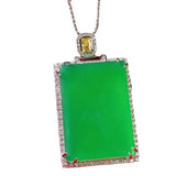Agate Inlaid with High Ice Green Chalcedony Square Pendant Necklace