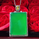 Agate Inlaid with High Ice Green Chalcedony Square Pendant Necklace