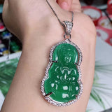 Natural Agate Inlaid Ice-green Chalcedony Guanyin Pendant Safe Jewelry