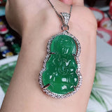 Natural Agate Inlaid Ice-green Chalcedony Guanyin Pendant Safe Jewelry