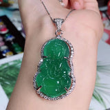 Natural Agate Inlaid Ice-green Chalcedony Guanyin Pendant Safe Jewelry