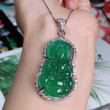 Natural Agate Inlaid Ice-green Chalcedony Guanyin Pendant Safe Jewelry