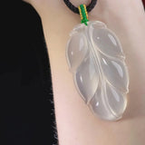 Natural Agate Ice Chalcedony Leaf Pendant for Men and Women