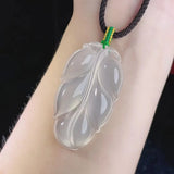 Natural Agate Ice Chalcedony Leaf Pendant for Men and Women
