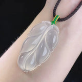 Natural Agate Ice Chalcedony Leaf Pendant for Men and Women