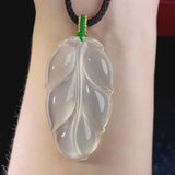 Natural Agate Ice Chalcedony Leaf Pendant for Men and Women