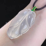 Natural Agate Ice Chalcedony Leaf Pendant for Men and Women