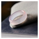 Natural Agate Pink Jade Rings Gemstone Band Chalcedony Jewellery Women Handring