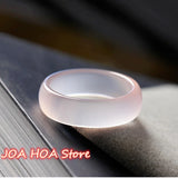 Natural Agate Pink Jade Rings Gemstone Band Chalcedony Jewellery Women Handring