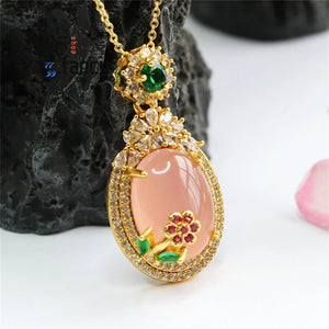 Natural Agate Powder Chalcedony Egg Pendant Necklace Women Fashion Jewelry