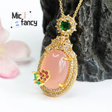 Natural Agate Powder Chalcedony Egg Pendant Necklace Women Fashion Jewelry