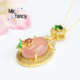 Natural Agate Powder Chalcedony Egg Pendant Necklace Women Fashion Jewelry