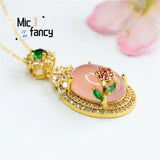 Natural Agate Powder Chalcedony Egg Pendant Necklace Women Fashion Jewelry