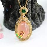 Natural Agate Powder Chalcedony Egg Pendant Necklace Women Fashion Jewelry