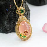 Natural Agate Powder Chalcedony Egg Pendant Necklace Women Fashion Jewelry