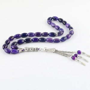 Natural Agate Purple Stone 33 Beads Islamic Tasbih Bracelet
