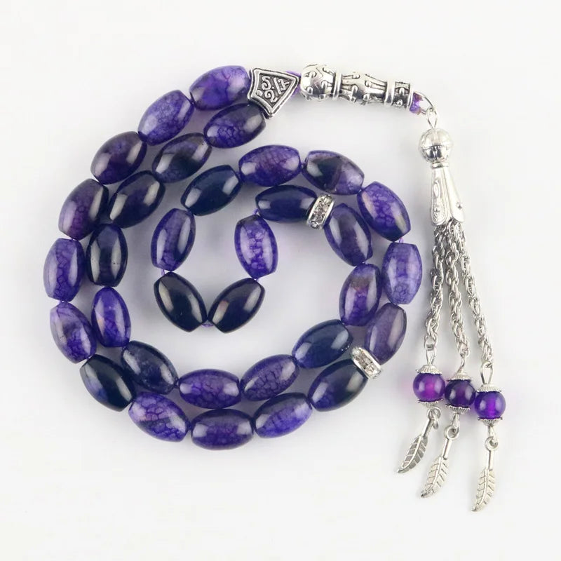 Natural Agate Purple Stone 33 Beads Islamic Tasbih Bracelet