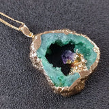 Agate Quartz Geode Slice Pendant Crystal Amethyst Inlaid Necklace