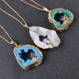 Agate Quartz Geode Slice Pendant Crystal Amethyst Necklace