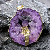 Agate Quartz Geode Slice Pendant Crystal Amethyst Inlaid Necklace