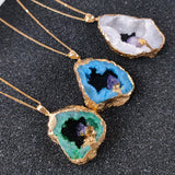 Agate Quartz Geode Slice Pendant Crystal Amethyst Necklace