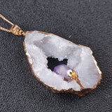 Agate Quartz Geode Slice Pendant Crystal Amethyst Necklace