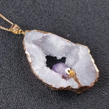 Agate Quartz Geode Slice Pendant Crystal Amethyst Inlaid Necklace