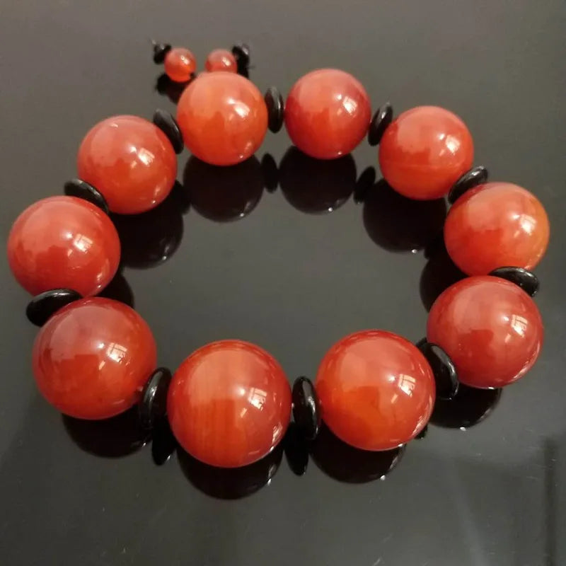 Agate Round Beads Single Ring Bracelet for Men and Women