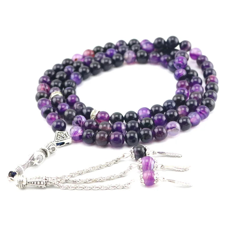 Natural Agate Round 99 Prayer Beads Rosary Islamic Muslim Tasbih Allah Masbaha