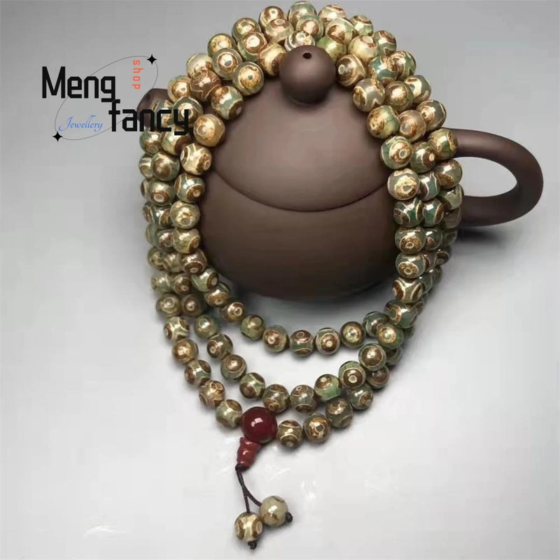 Natural Agate Three Eyed Dzi 108pcs Buddha Beads Necklace