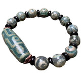 Natural Agate Tibetan Three Eye Round Beads with Nine Eye DZi Beads