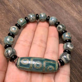 Natural Agate Tibetan Three Eye Round Beads with Nine Eye DZi Beads