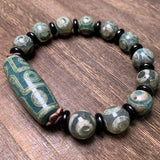 Natural Agate Tibetan Three Eye Round Beads with Nine Eye DZi Beads