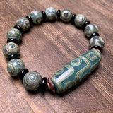 Natural Agate Tibetan Three Eye Round Beads with Nine Eye DZi Beads