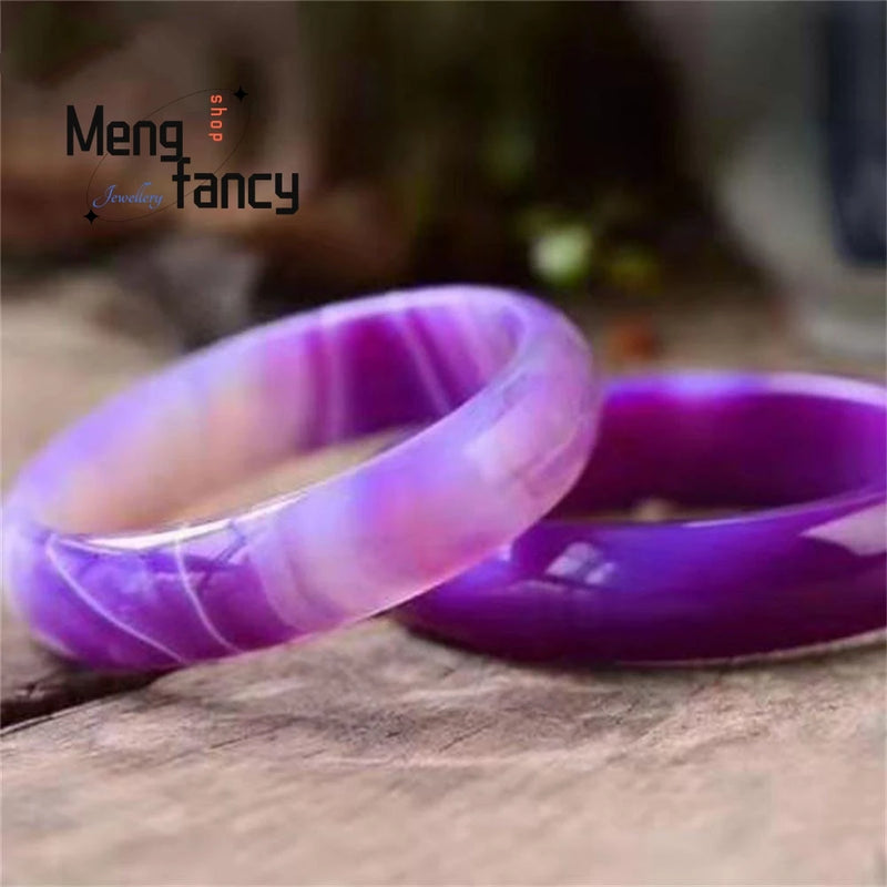 Natural Agate Violet Chalcedony Bracelet Charms Women Bangle Jade Jewelry