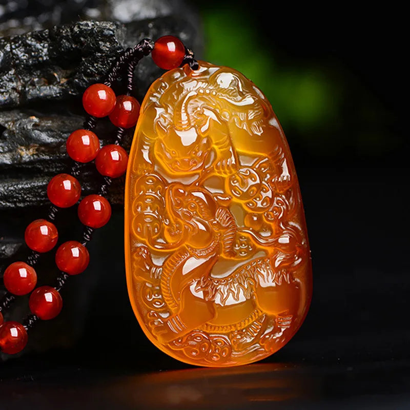 Natural Agate Yellow Chalcedony Lucky Pendant for Men and Women