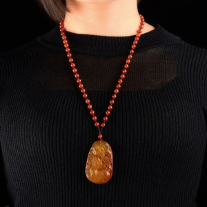 Natural Agate Yellow Chalcedony Lucky Pendant for Men and Women