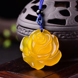 Natural Agate Yellow Rose Pendant Necklace Charm