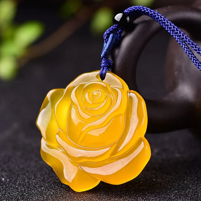 Natural Agate Yellow Rose Pendant Necklace Charm