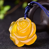 Natural Agate Yellow Rose Pendant Necklace Charm