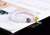 10mm Natural Agates Beads Bracelet with Cloisonne Butterfly Women Crystal Bangle