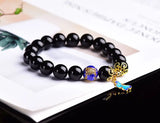 10mm Natural Agates Beads Bracelet with Cloisonne Butterfly Women Crystal Bangle
