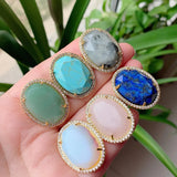 Natural Agates Pink Quartz Lapis Labradorite Opal Stone Cuff Ring