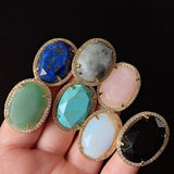 Natural Agates Pink Quartz Lapis Labradorite Opal Stone Cuff Ring