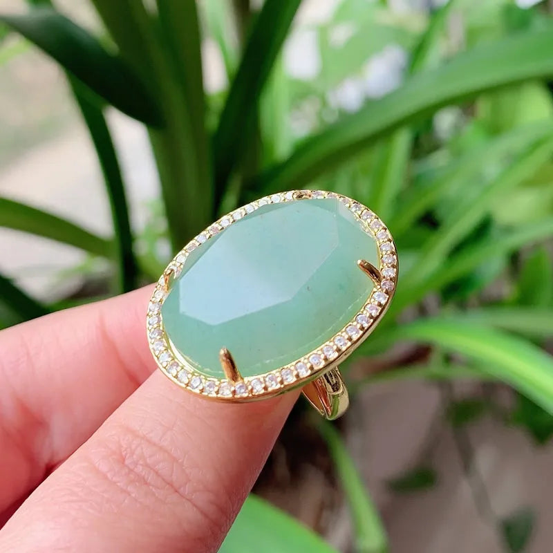 Natural Agates Pink Quartz Lapis Labradorite Opal Stone Cuff Ring