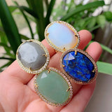 Natural Agates Pink Quartz Lapis Labradorite Opal Stone Cuff Ring